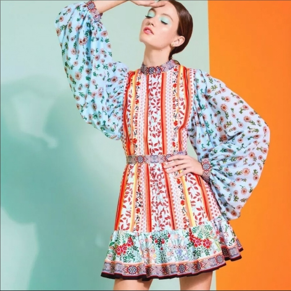 Alice + Olivia Raya Paloma Floral Print Dress Size 2 EUC